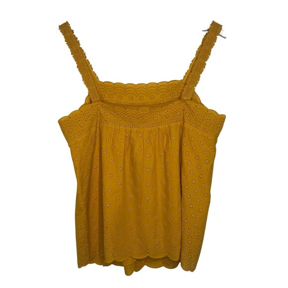 Daniel Rainn Eyelet Babydoll Top Womens Large Gold Yellow Tank Pullover Blouse - Picture 7 of 10